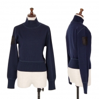  JUNIOR GAULTIER Patch Sleeve High neck Knit Sweater (Polo Neck Jumper) Navy M
