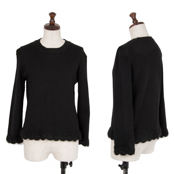 トリコ コムデギャルソンtricot COMME des GARCONS ウールナイロン裾編み替えニットセーター 黒M位