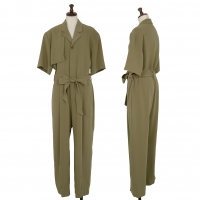  LE CIEL BLEU Acetate Blended Open-collar Jump Suit (Trousers) Khaki-green 36