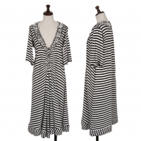  zucca Front Gathered Design Striped Dress White,Black M