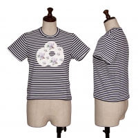  COMME des GARCONS Flower Print Striped T-Shirt White,Navy S