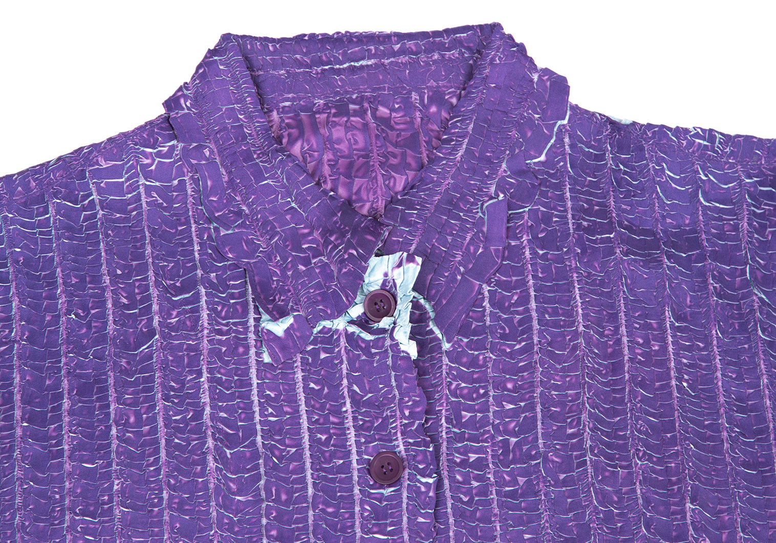 イッセイミヤケ  転写プリント鱗プリーツシャツ 紫2