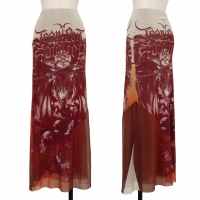  Jean-Paul GAULTIER FEMME Gargoyle Printed Mesh Skirt Bordeaux 40