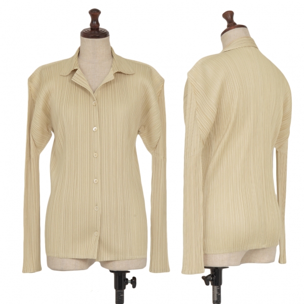 Pleats Please Issey Miyake Long Sleeve Shirt Beige 100% Polyester for Women