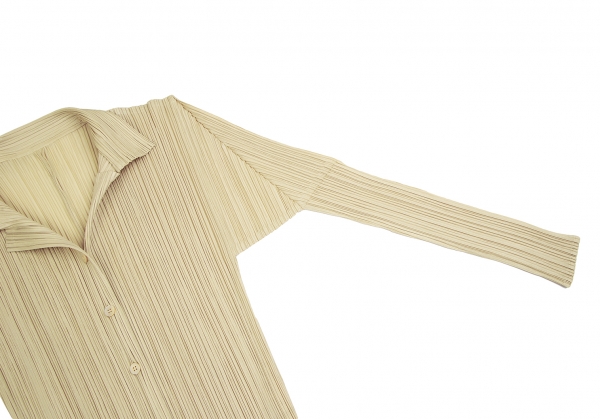Pleats Please Issey Miyake Long Sleeve Shirt Beige 100% Polyester for Women
