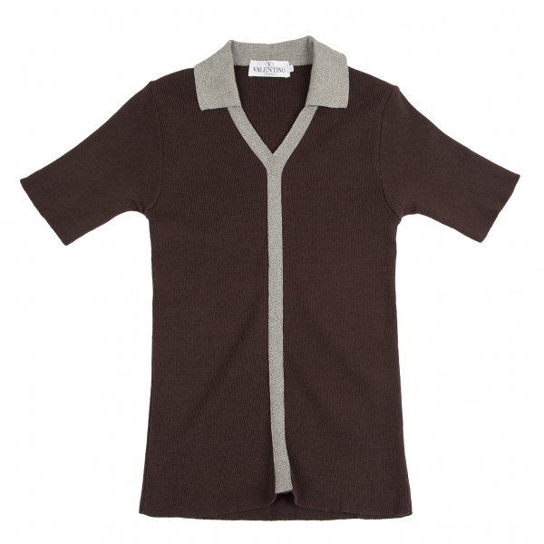 VALENTINO JEANS Rib Knit Skipper Polo Shirt Brown    PLAYFUL
