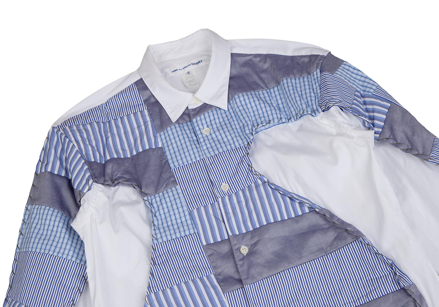 COMME des GARCONS SHIRT コムデギャルソンシャツ パッチワーク デザイン 長袖シャツ ブルー DS‐3