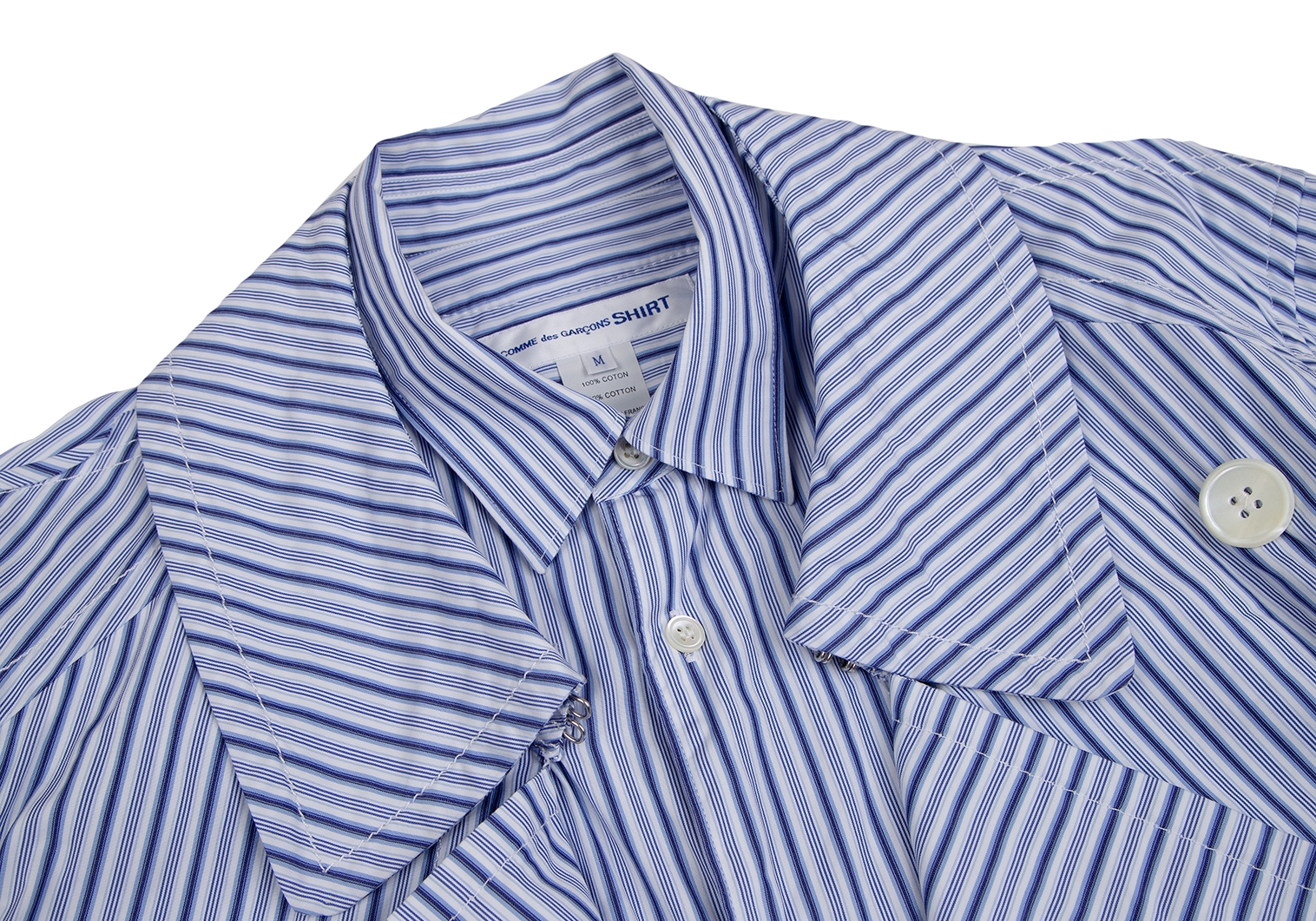 【未使用】コムデギャルソンシャツ COMME des GARCONS SHIRT 2022年春夏 製品染コットン ストライプ 半袖シャツ【サイズS】【メンズ】