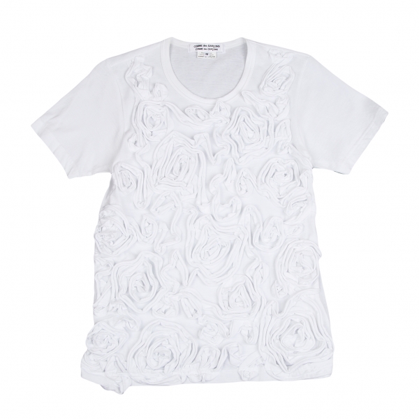 コムコム コムデギャルソンCOMME des GARCONS フラワーコサージュ装飾Tシャツ 白M
