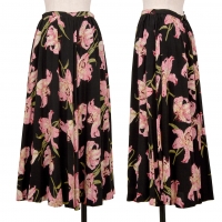  INGEBORG Flower Printed Rayon Flare Skirt Black,Multi-Color S-M