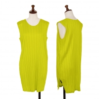  PLEATS PLEASE Shiny Pleated Side Slit Sleeveless Tunic (Jumper) Yellow-green 3