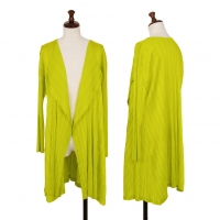  PLEATS PLEASE Shiny Pleated Buttonless Long Cardigan Yellow-green 2