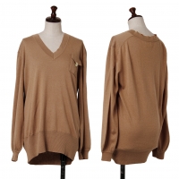  MULBERRY Flap Pocket V-neck Silk Wool Knit Sweater (Jumper) Brown S
