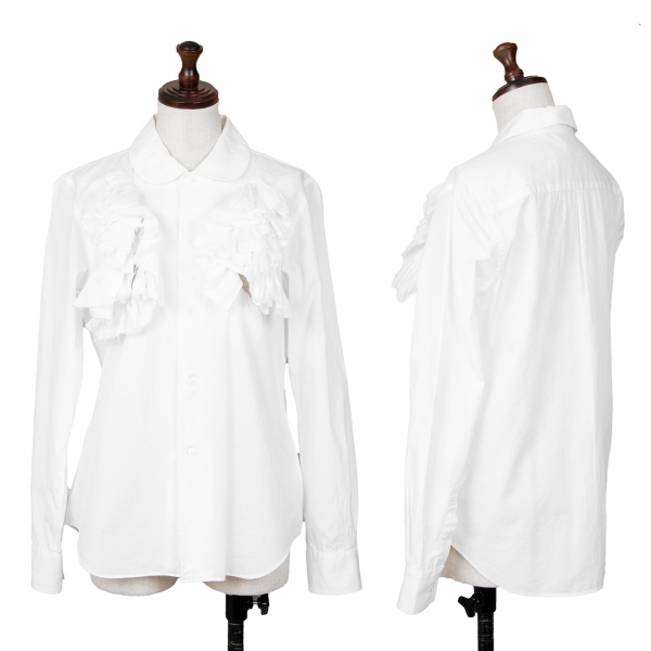 コムデギャルソンCOMME des GARCONS フリル装飾ラウンドカラーシャツ 白S
