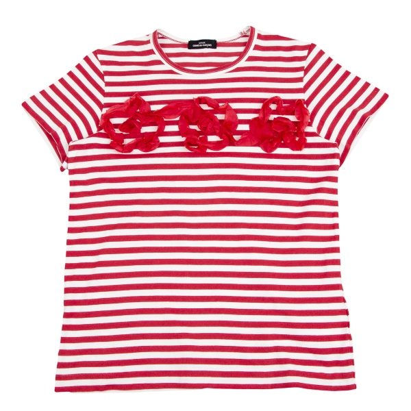 トリコ コムデギャルソンtricot COMME des GARCONS フラワー装飾デザインボーダーTシャツ 赤白M位