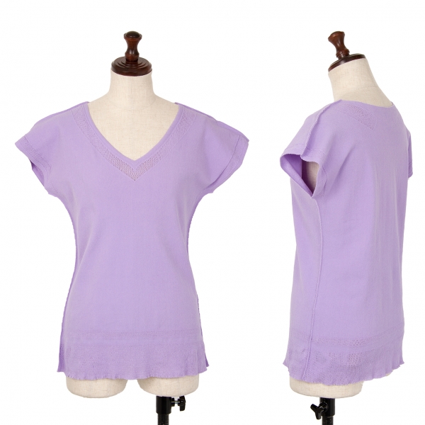 イッセイミヤケISSEY MIYAKE A-POC INSIDE メッシュカッティングVネックTシャツ 紫2