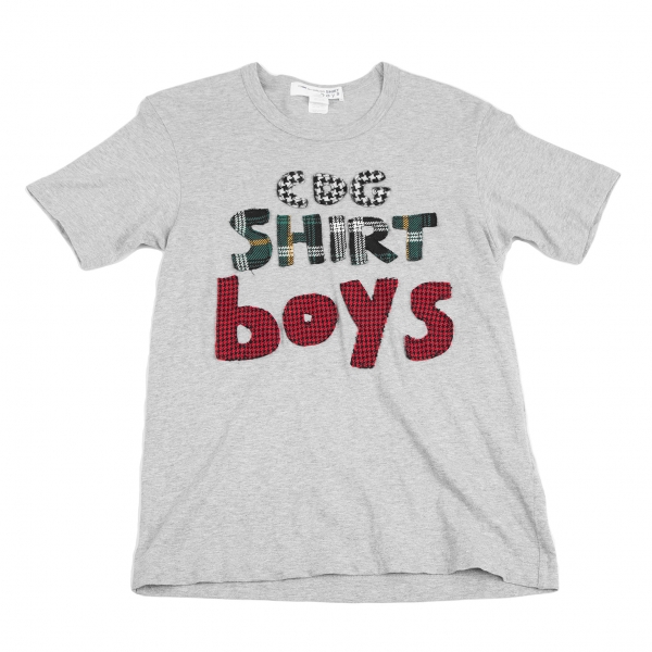 コムデギャルソン シャツボーイズCOMME des GARCONS SHIRT boys マルチチェックロゴパッチTシャツ グレーS