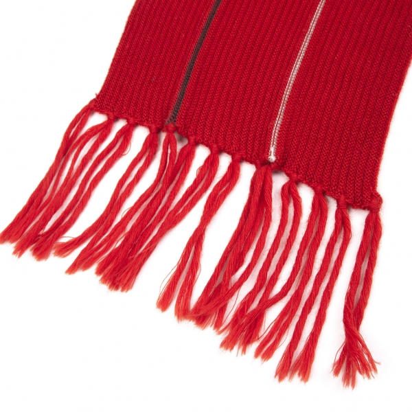 Ermenegildo Zegna Wool Rib Knit Fringe Stole Red | PLAYFUL