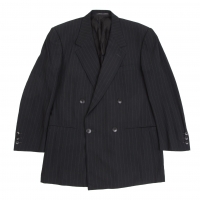 GIANNI VERSACE Silk Wool Striped Double Jacket Black M-L