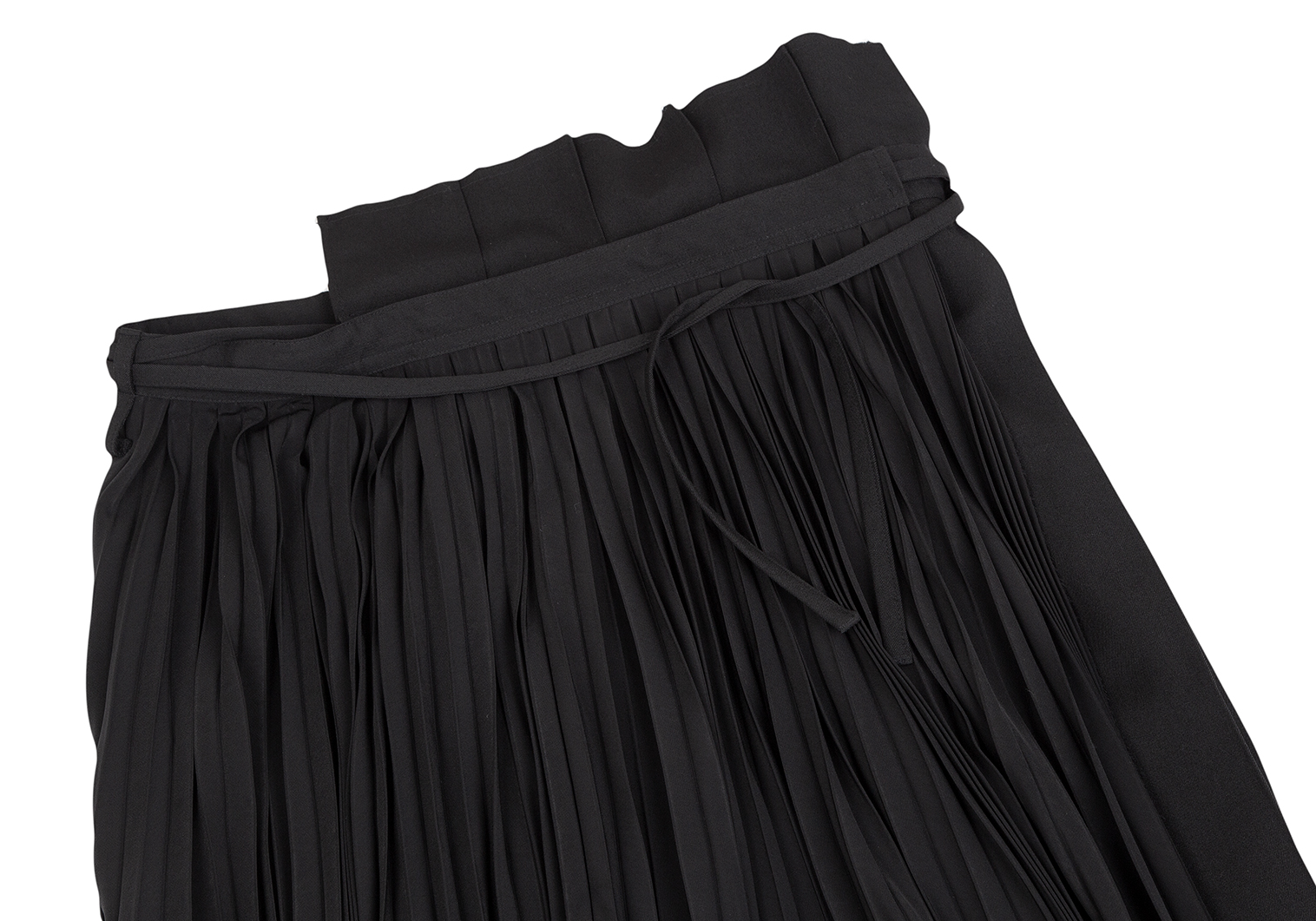 ワイズY's 異素材切替プリーツラップスカート 黒1