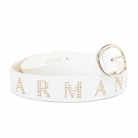  ARMANI EXCHANGE Studded Logo Leather Belt White 