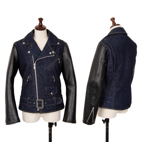 JUNYA WATANABE Synthetic Leather Switching Denim Boa Rider Jacket