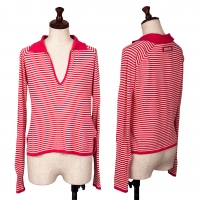  Jean's Paul GAULTIER Striped V Neck Cotton Knit Sweater (Jumper) Red,White 40