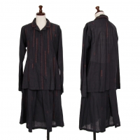 ISSEY MIYAKE HaaT Allover Embroidery Shirt & Skirt Navy 1-2