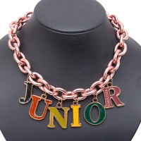  JUNIOR GAULTIER Logo Charm Chain Necklace Pink 