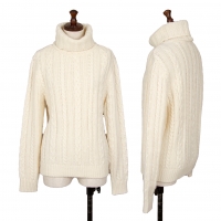  Mademoiselle NON NON Wool Turtleneck Cable Knit Sweater (Polo Neck Jumper) White S-M