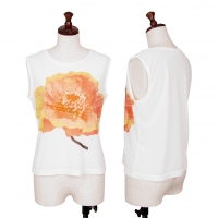  HIROKO KOSHINO Floral Printed Stretch Sleeveless Top White S-M