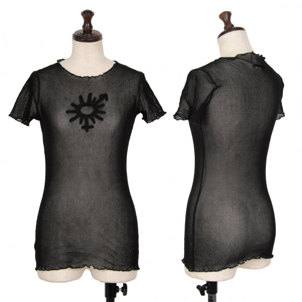 ジャンポールゴルチエ ソレイユJean Paul GAULTIER SOLEIL ロゴ刺繍パワーネットTシャツ 黒M