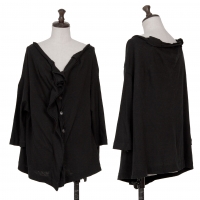  Y's Cotton Blended Drape Design Cardigan Black 2