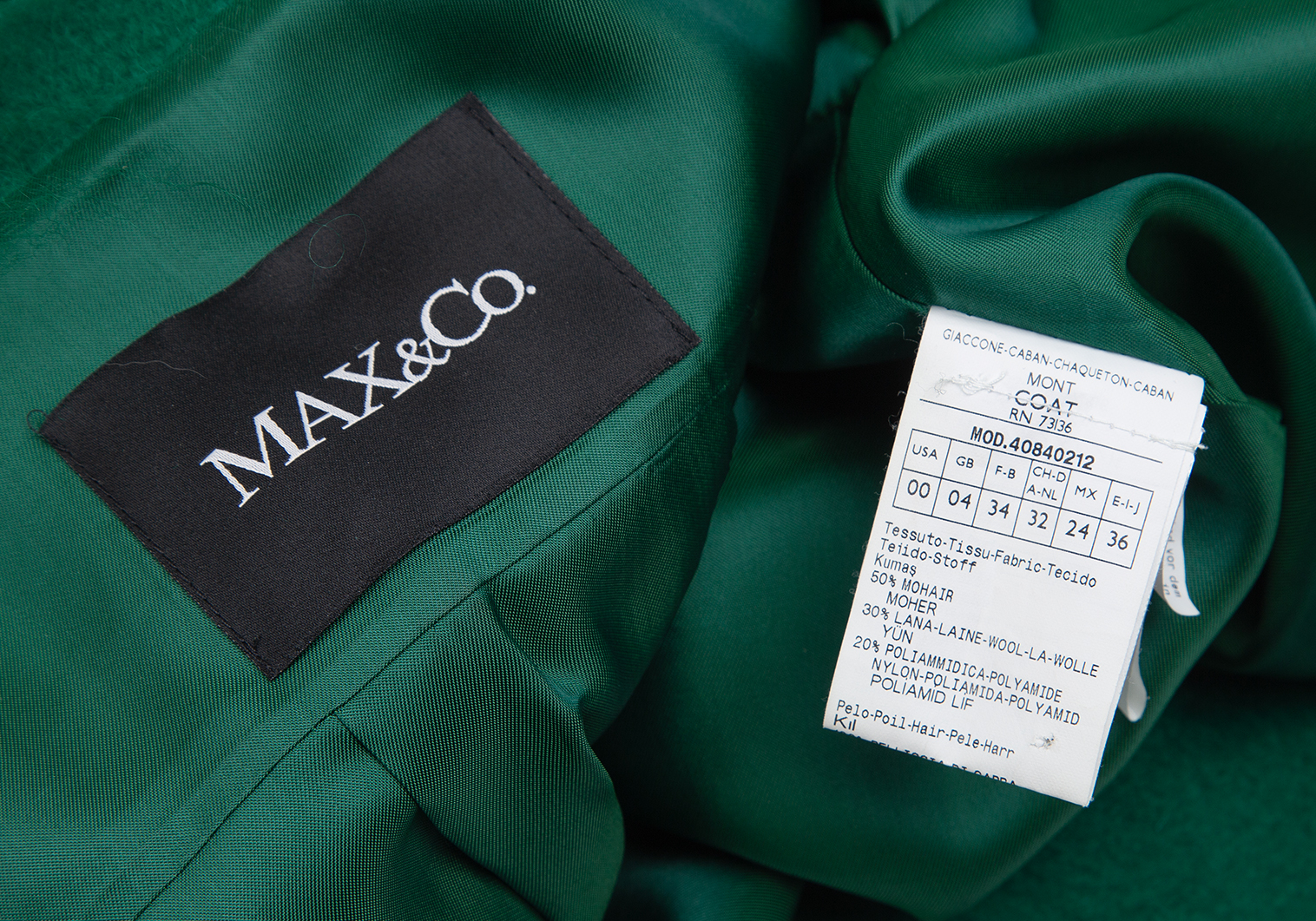 マックスアンドコーMAX&Co クリンプファー襟モヘアウールジャケット 緑36