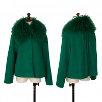  MAX&Co Fur Collar Mohair Wool Jacket Green 36