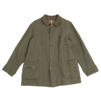  Papas Cotton Linen Checked Jacket Khaki-green M
