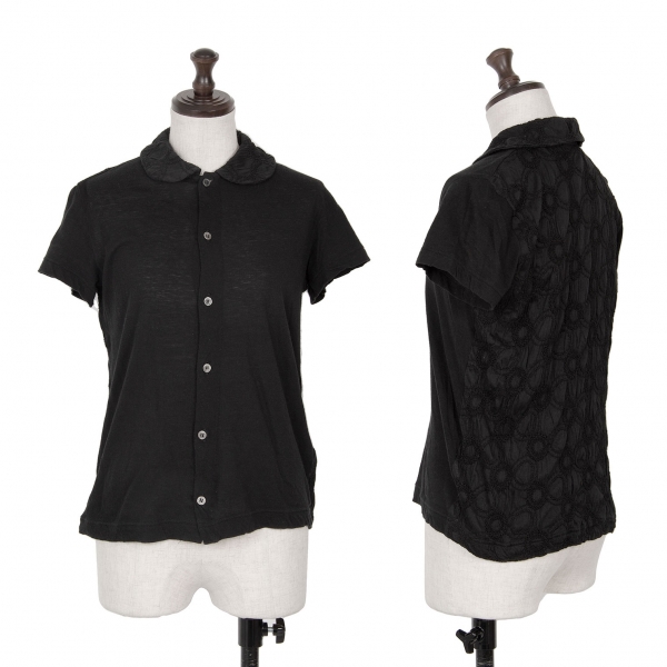 トリココムデギャルソンtricot COMME des GARCONS バックサークル刺繍ラウンドカラー半袖シャツ 黒S