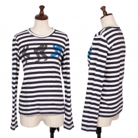 COMME des GARCONS Printed Stripe T Shirt Navy,White XS