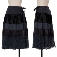  tricot COMME des GARCONS Dyed Stripe Lace Switching Wrap Skirt Navy,Black M