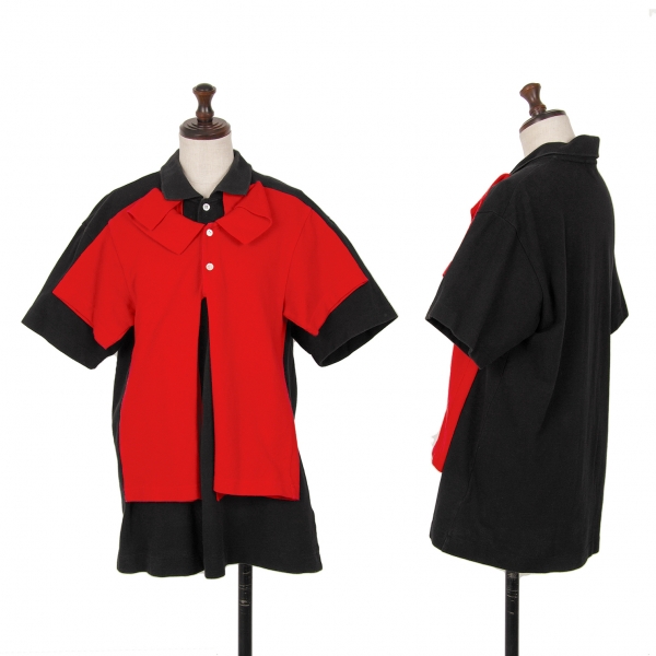 コムデギャルソンCOMME des GARCONS フロント貼り付けデザイン鹿の子ポロシャツ 赤黒M