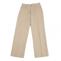  ARMANI COLLEZIONI Cotton Linen Striped Woven Pants (Trousers) Beige S-M
