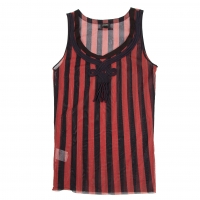  Jean Paul GAULTIER HOMME Stripe Cord Pasted Mesh Tank Top Black,Red 48