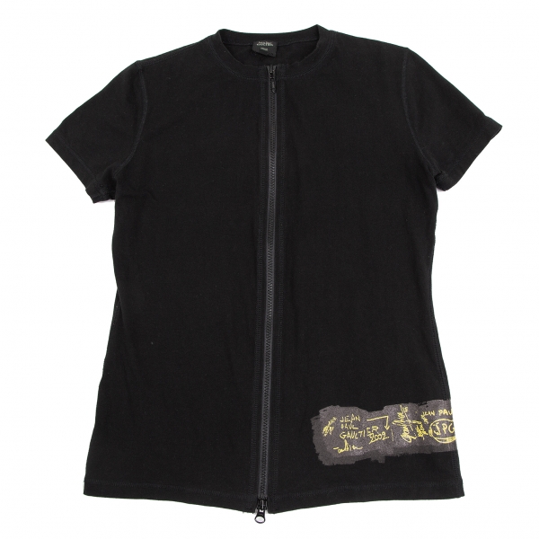 ジャンポールゴルチエ オムJean Paul GAULTIER HOMME 裾グラフィティプリントジップアップTシャツ 黒48