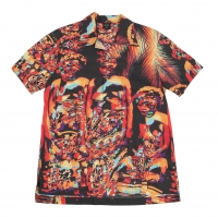  Jean Paul GAULTIER HOMME Tropical Printed Open Collar Shirt Black,Multi-Color 48