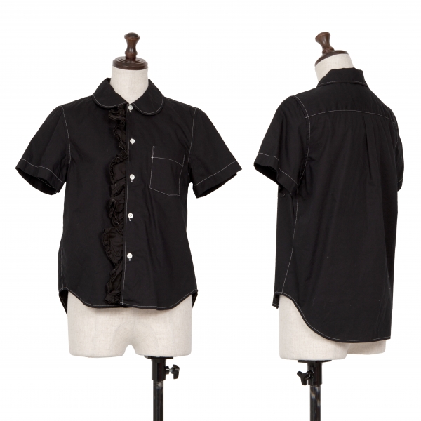 トリココムデギャルソンtricot COMME des GARCONS フリル装飾ラウンドカラー半袖シャツ 黒S