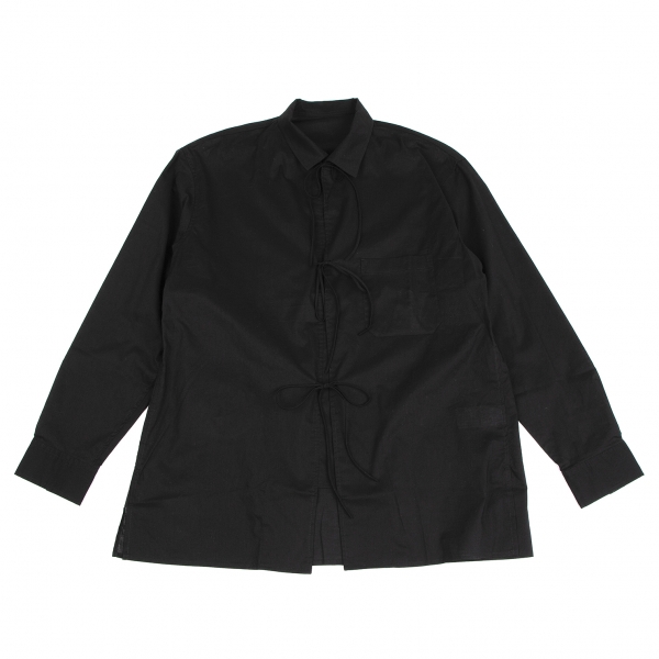 Yohji Yamamoto POUR HOMME Cotton Lawn Ribbon Shirt Black 1