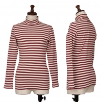  Jean Paul GAULTIER FEMME Striped Long Sleeve Top Bordeaux,White 40