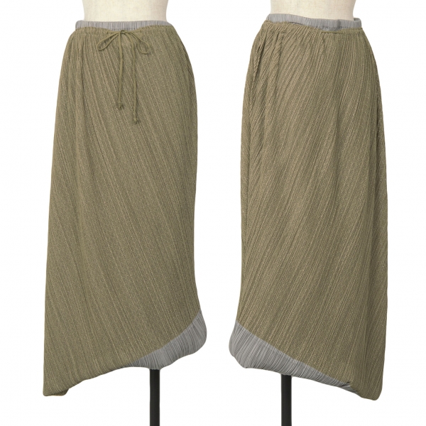 PLEATS PLEASE Layered Mesh Switching Skirt Grey,Khaki-green 4