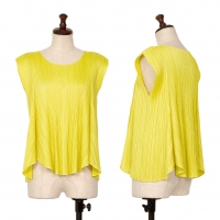  PLEATS PLEASE Giocoso Flare Switching Pleated Sleeveless Shirt Yellow 3