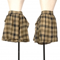 Y's Linen Block Check Wrap Design Skirt Brown,Beige S-M